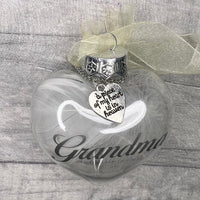 Personalised Feather Filled Heart Bauble with Charm